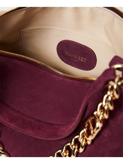 Borsa da donna in pelle scamosciata, a mano/spalla, catena, colore bordeaux. TWINSET | 252TB716205609